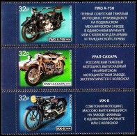 RUSSIA 2019-49 Transport: History Of Motorcycle. Bikes. 3 Pairs With LABELS, MNH - Moto