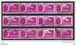 REPUBBLICA:  1945/52  EX. DEMOCRATICA  R.  -  £. 50  ROSA  LILLA  US. -  RIPETUTO  12  VOLTE  -  SASS. 30 - Posta Espressa/pneumatica