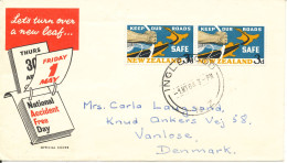 New Zealand FDC 1-5-1964 Keep Our Roads Safe In Pair With Cachet Sent To Denmark - FDC