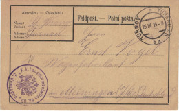 KK Landsturmbataillon No 85 - 3. Kompagnie Turnov Turnau 26.IX.1914 > Vogel Meiningen - Feldpost (franqueo Gratis)