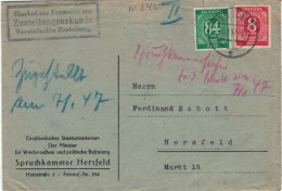 Spruchkammer Hersfeld 1947 > Schott - Ortsbrief 92 Pf. - Zustellungsurkunde - Covers & Documents