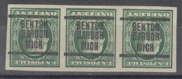 USA Precancel Vorausentwertungen Preo Locals Michigan, Benton Harbor 1908-207 Strips Of 3 Imperf, Invert - Precancels