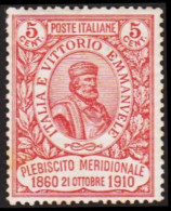 1910. ITALIA.  PLEBISCITO MERIDIONALE. GARIBALDI 5 (+5) Cmi. Hinged. (Michel 97) - JF544892 - Ongebruikt