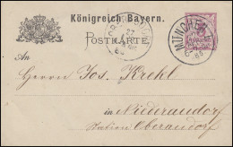 Bayern Postkarte Ziffer 5 Pf Lila Ohne DV, MÜNCHEN I. 27.4.86 Nach Niederaudorf - Ganzsachen