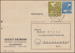 Währungsreform Zehnfachfrankatur 937+950 MiF Auf Postkarte AUGSBURG 22.6.1948 - Gebraucht