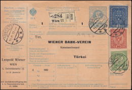 Österreich Paketkarte Mit Wappen-Zusatzfrankatur WIEN 15.3.1917 In Die Türkei - Otros & Sin Clasificación