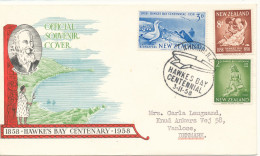 New Zealand FDC 3-11-1958 Hawkes Bay Centennial Complete Set Of 3 With Cachet - FDC