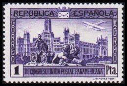 1931. ESPANA. III CONGRESO UNION POSTAL PANAMERICANA, CORREO AEREO. 1 PTA, Hinged. (Michel 596) - JF545059 - Nuovi