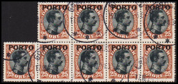 1923. DANMARK. Postage Due. Porto. Chr. X. 25 Øre Brown/black In 9block Cancelled GRINDSTED 17... (Michel P6) - JF545126 - Portomarken