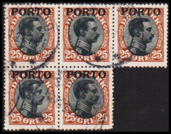 1923. DANMARK. Postage Due. Porto. Chr. X. 25 Øre Brown/black In 5block. (Michel P6) - JF545127 - Postage Due