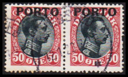 1921. DANMARK. Postage Due. Porto. Chr. X. 50 Øre Wine Red/black. In Pair Cancelled GRINDSTED ... (Michel P7) - JF545134 - Impuestos