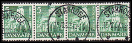 1936. DANMARK. 5 ØRE NIKOLAI KIRKE In 4stripe Cancelled STAKROGE 15.10.37. Right Stamp Defect... (MICHEL 228) - JF545142 - Used Stamps