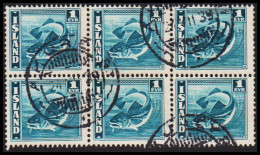 1939. ISLAND. Cod Fish. 1 Eyr Blue-green. Perf. 14 X 13½ In 6block Cancelled AKUREYRI 24 VII... (Michel 208B) - JF545146 - Gebraucht