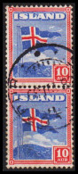 1939. ISLAND. Icelandic Flag. 10 Aur Blue/red In Pair.  (Michel 212A) - JF545150 - Used Stamps