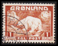 1938. GRØNLAND. Christian X And Polar Bear. 1 Kr. Light Brown. Cancelled IVIGTUT 1941.  (Michel 7) - JF545151 - Oblitérés