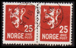 1926. NORGE. New Liontype. 25 ØRE In Pair With Fine Small Cancel OSLO P.P. 10 1 35. (Michel 126) - JF545160 - Gebruikt