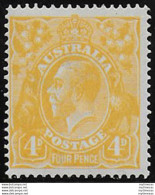 1916 Australia Giorgio V 4d. Lemon-yellow MNH SG N. 22b - Other & Unclassified