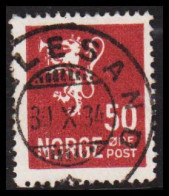 1927. NORGE. Lion. 50 ØRE Fine Cancel LILLESAND 31,X,34. (Michel 131) - JF545161 - Usati