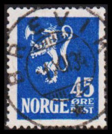 1923. NORGE. Lion-type 45 øre. With Luxus Cancel BREVIK1. XII 34. (Michel 108) - JF545162 - Used Stamps