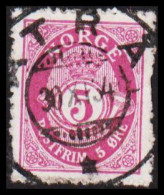 1934. NORGE. 5 øre Posthorn With LUXUS Cancel ATRÅ 30 XI 34. Uneven Perforation.  (Michel 96 ) - JF545164 - Usati