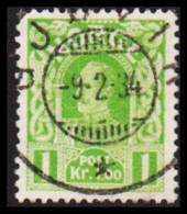1934. NORGE. Haakon. Smooth Background. 1 Kr. FINE Cancelled GJØVIK 9 2 34. (Michel 89b) - JF545173 - Used Stamps