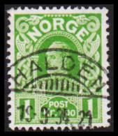 1934. NORGE. Haakon. Smooth Background. 1 Kr. LUXUS Cancelled HALDEN 19 3 34. (Michel 89b) - JF545174 - Gebruikt