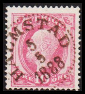 HALMSTAD 5 5 1888. LUXUS Cancel On 1886. Oscar II. Post Horn On Back. 10 öre Rose. (Michel 38) - JF545175 - Oblitérés