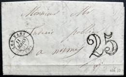 MARQUE POSTALE LES VANS ARDECHE POUR NIMES / 11 MARS 1851 / LAC / TAXE 25 DOUBLE TRAIT - 1849-1876: Classic Period