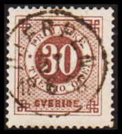 1886. Circle Type. Perf. 13. Posthorn On Back. 30 öre Brown. LUXUS Cancelled HJERPEN 27 6 1888... (Michel 35) - JF545196 - Usati