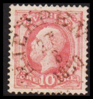HJERPEN 25 8 1890. LUXUS Cancel On 1886. Oscar II. Post Horn On Back. 10 öre Rose. (Michel 38) - JF545201 - Used Stamps