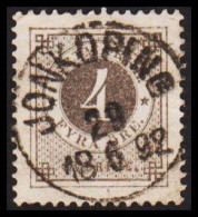 1886. Circle Type. Perf. 13. Posthorn On Back. 4 öre Grey. With LUXUS Cancel JÖNKÖPING 29 6 18... (Michel 31) - JF545212 - Usati