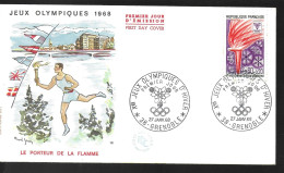 FRANCE FDC  1968 Jo  Flamme Torche - Hiver 1968: Grenoble