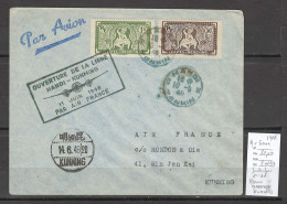 Indochine - 1er Vol Hanoi - Kunming - Chine - 1948 - Air France - Poste Aérienne