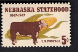 200738560 1967 SCOTT 1328 (XX) POSTFRIS MINT NEVER HINGED  (XX) - NEBRASKA  STATEHOOD - HEREFORD STEER - EAR OF CORN - Neufs