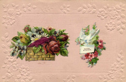 Carte Gaufrée Ajoutis Panier De Fleurs Roses Marguerites Poisson  Colombe Souvent Du 1er Avril RV - 1er Avril - Poisson D'avril