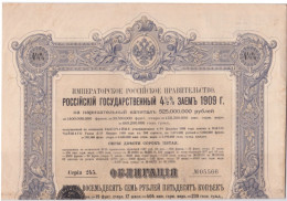 ACTIONS - OBLIGATIONS AU PORTEUR - EMPRUNT RUSSE RUSSIE 1909 - 500 FRANCS = 187,50 ROUBLES - Russie