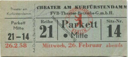 Deutschland - Berlin - Theater Am Kurfürstendamm - Eintrittskarte 1958 - Tickets D'entrée