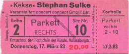 Deutschland - Berlin - Konzertsaal Der Hochschule Der Künste Hardenbergstrasse - "Kekse" Stephan Sulke - Eintrittskarte - Tickets D'entrée