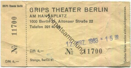 Deutschland - Berlin - Grips Theater Am Hansaplatz - Eintrittskarte 1983 - Eintrittskarten