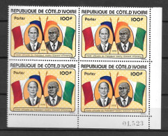 1978 - N° 443 **MNH - Visite De Giscard D'Estaing - Bloc De 4 - 3 - Costa D'Avorio (1960-...)