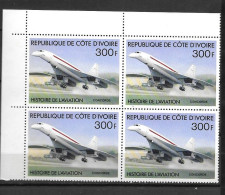 1977 - N° 428 **MNH -Histoire De L'aviation - Concorde - Bloc De 4 - 2 - Costa De Marfil (1960-...)