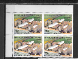 1977 - N° 425 **MNH -Histoire De L'aviation - Blériot - Bloc De 4 - 3 - Côte D'Ivoire (1960-...)