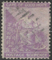 Cape Of Good Hope (CoGH). 1864-77 Hope (with Frame Line). 6d Used. Crown CC W/M SG 25b. M4113 - Cape Of Good Hope (1853-1904)
