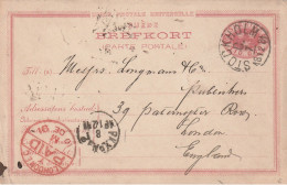 Entier De STOCKOLM Pour Londres. Superbe T. à D. Rouge " LONDON C / PAID..." - Storia Postale