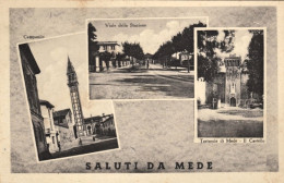1920-ca.-Mede Pavia, Saluti Da Mede, Campanile, Viale Stazione, Tortorolo Castel - Pavia