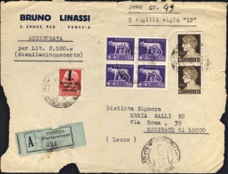 1944-RSI Intero Fronte Di Assicurata Affrancata Con Coppia 10c. + Quartina L.3,7 - Poststempel