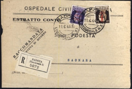 1944-RSI Estratto Conto Raccomandato Affrancato 50c.+ 30c.soprastampa Fascio Ros - Marcofilía