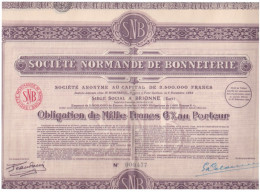 ACTIONS - SOCIETE  NORMANDE DE BONNETERIE - SNB - 1930 - SIEGE A BRIONNE EURE 27 - OBLIGATION DE 1000 FRANCS 6 % AU PORT - Textiles