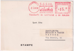 1958-cartolina Con Affrancatura Meccanica Rossa Da L. 15 Della S.A.S.I.L. Di Lon - Franking Machines (EMA)