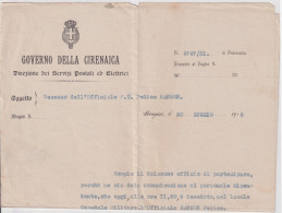 1916-lettera Del Governo Della Cirenaica Direzione Servizi Postali E Elettrici C - Cirenaica